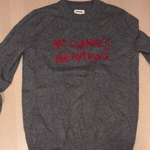 Zadig and Voltaire Gray Crewneck Sweater with Red Text